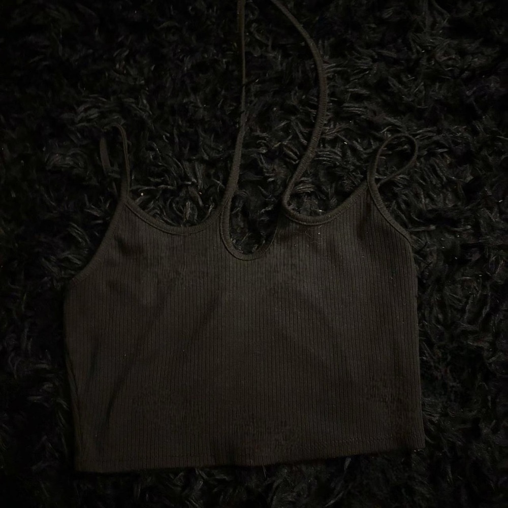 Elegant Black Ribbed Halter Top